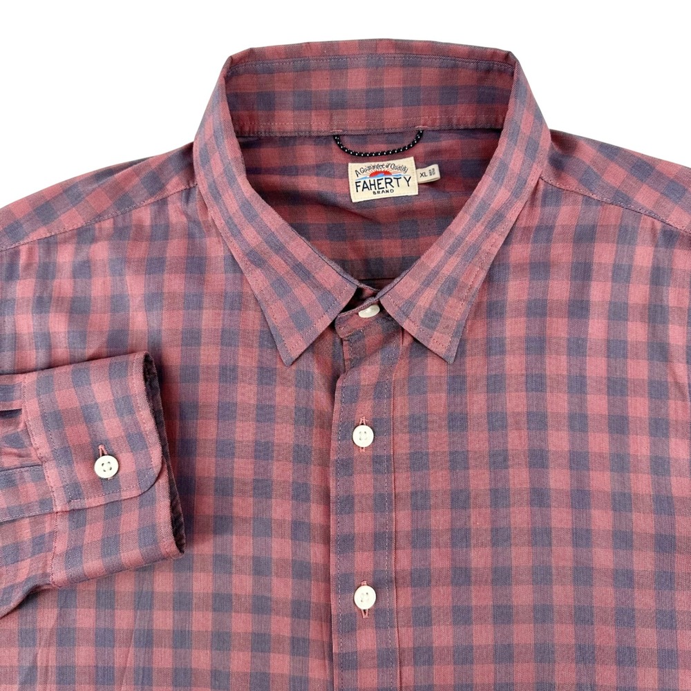 Faherty Brand Mens Movement Shirt XL Red Blue Gingham Check Supima MWF2226